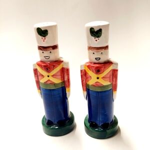 Toy Soldier Holly Sprig Christmas Salt and Pepper Shakers